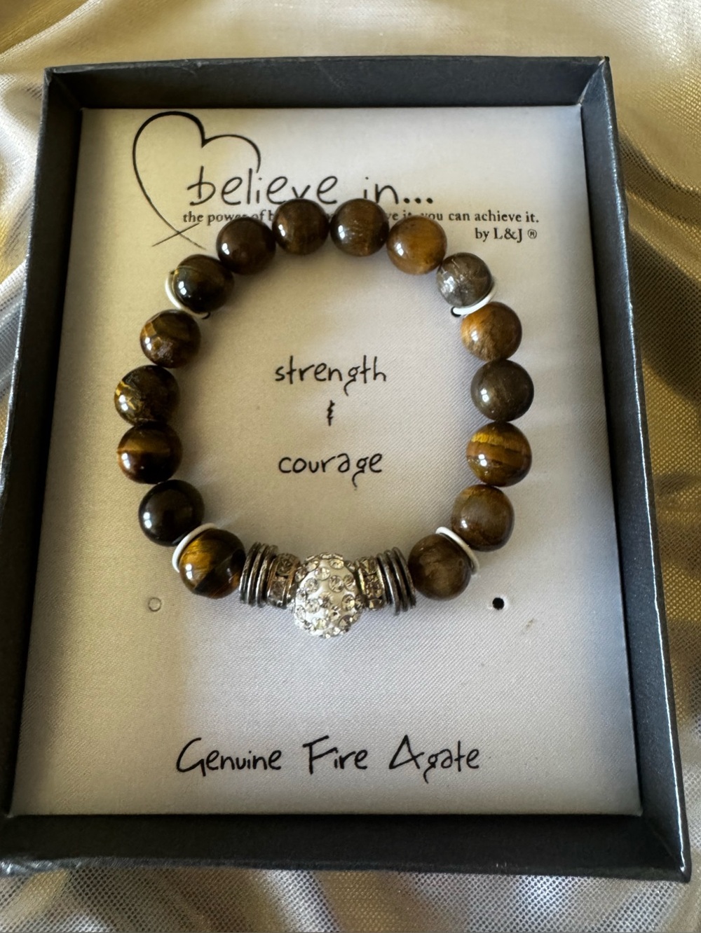 Brand New in Box!! Genuine Fire Agate Stretch Bracelet. Beautiful Brown Beads!